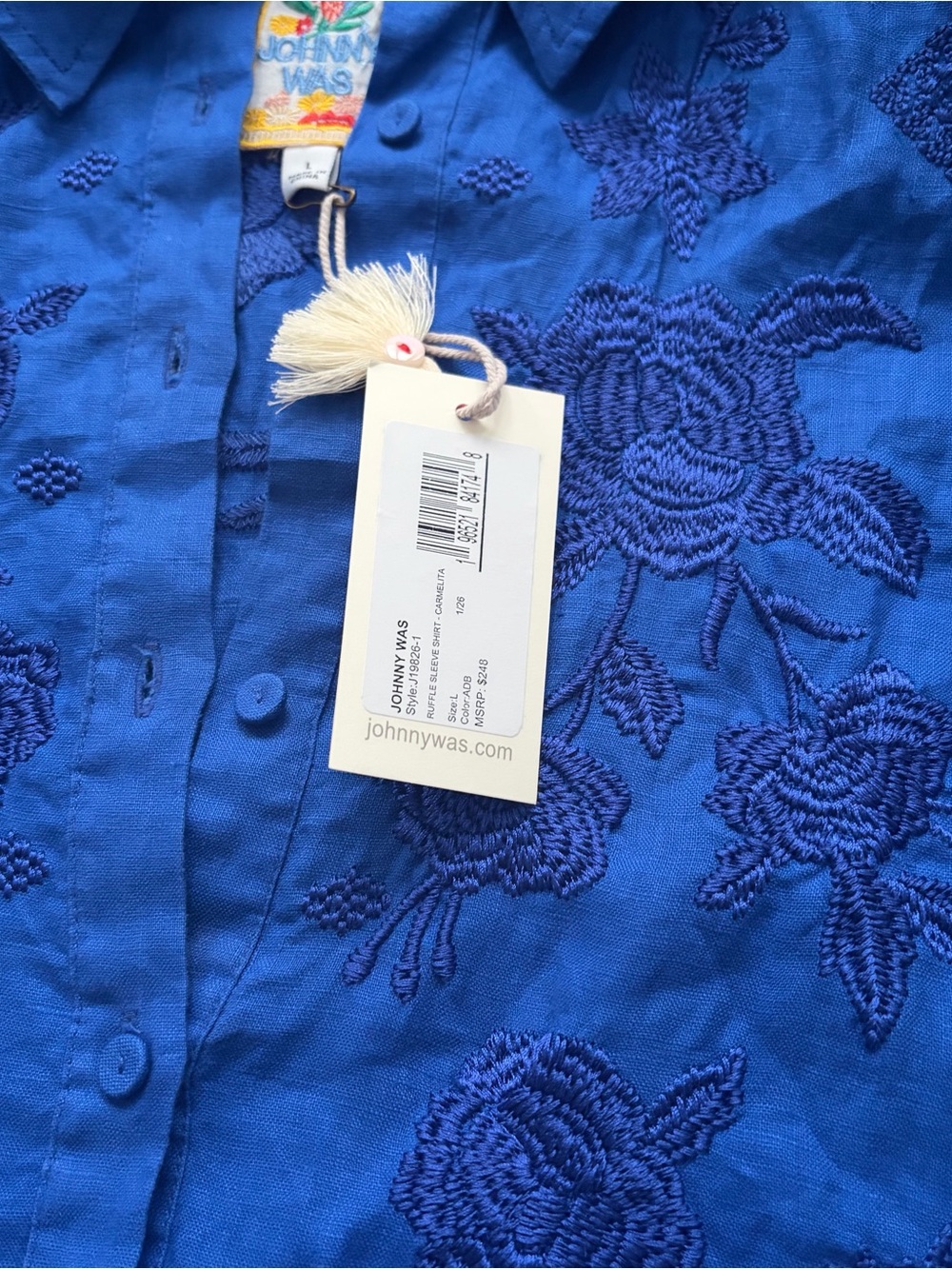 Johnny Was Ruffle Sleeve Shirt in Admiral Blue - Picture 7 of 12